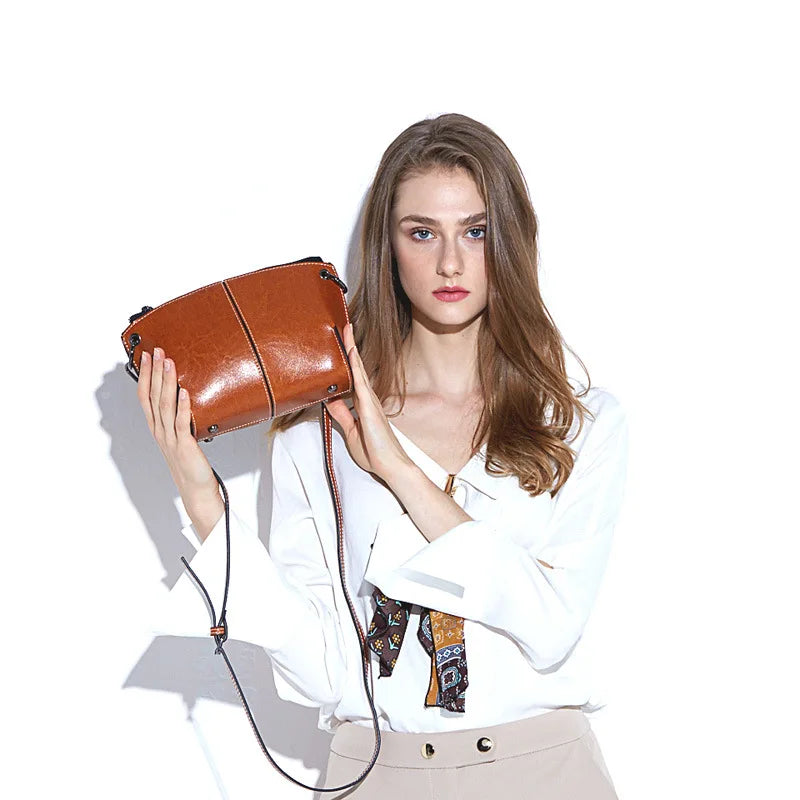 Vintage Mini Box Cowhide Tote | Genuine Suede Leather Crossbody Luxegan