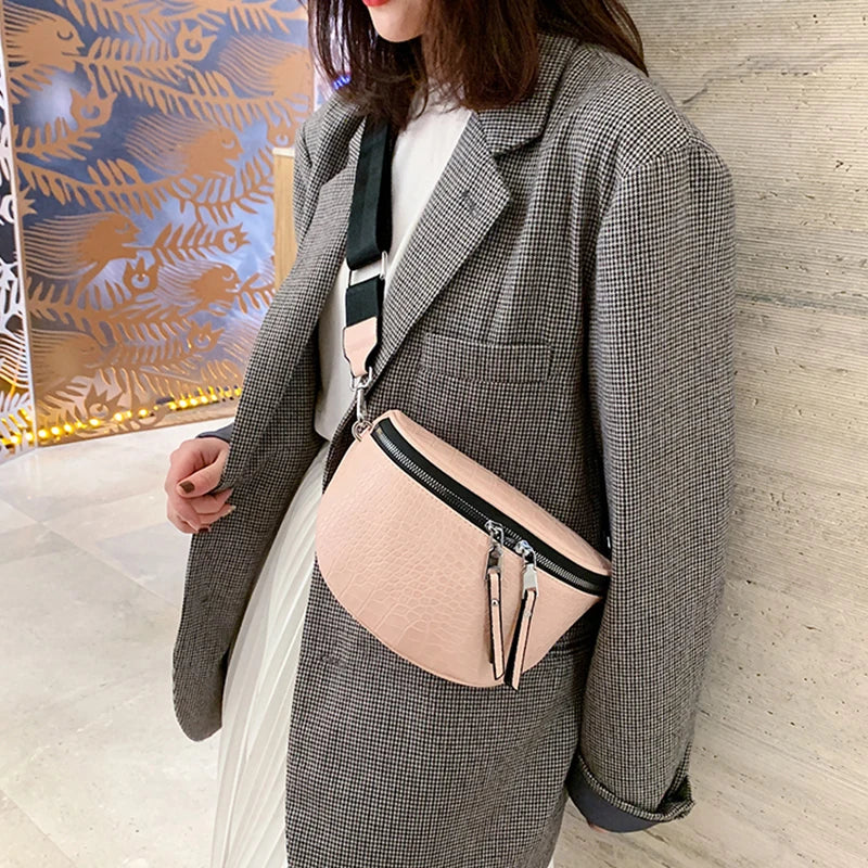 Luxury Saddle Chest Bag | Soft Stone Pattern Chain Crossbody Luxegan