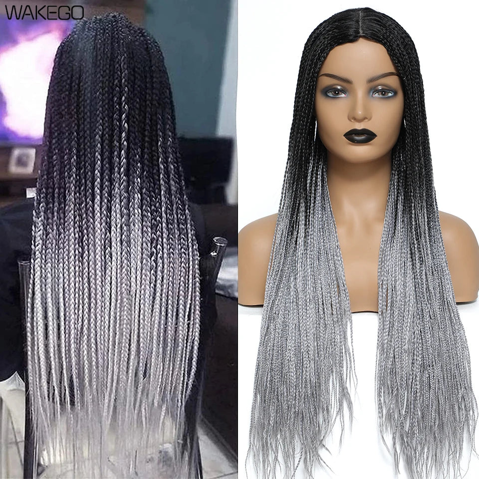 Wakego Black Braided African Wig Handmade Box Braids Wig Natural Synthetic Braiding Hair Wigs For All Women Peluca Con Trenzas Luxegan