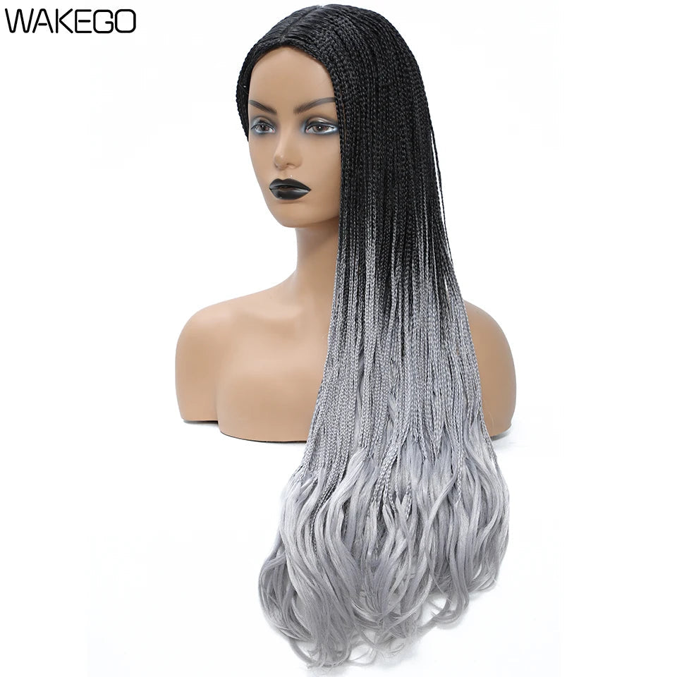 26 Inch Long Box Braid Wig With Curly End African synthetic Braided Wigs For Women Fake Scalp Heat Resistant Braiding Hair Wig Luxegan