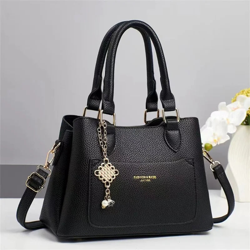 New Designer Women’s Preppy Style Tote Purse | Ladies' Fashion Shoulder Bag with Chain Decoration | Trendy PU Leather Portable Handbag | Versatile All-Season Zippered Tote (Model BTL-22866) Luxegan