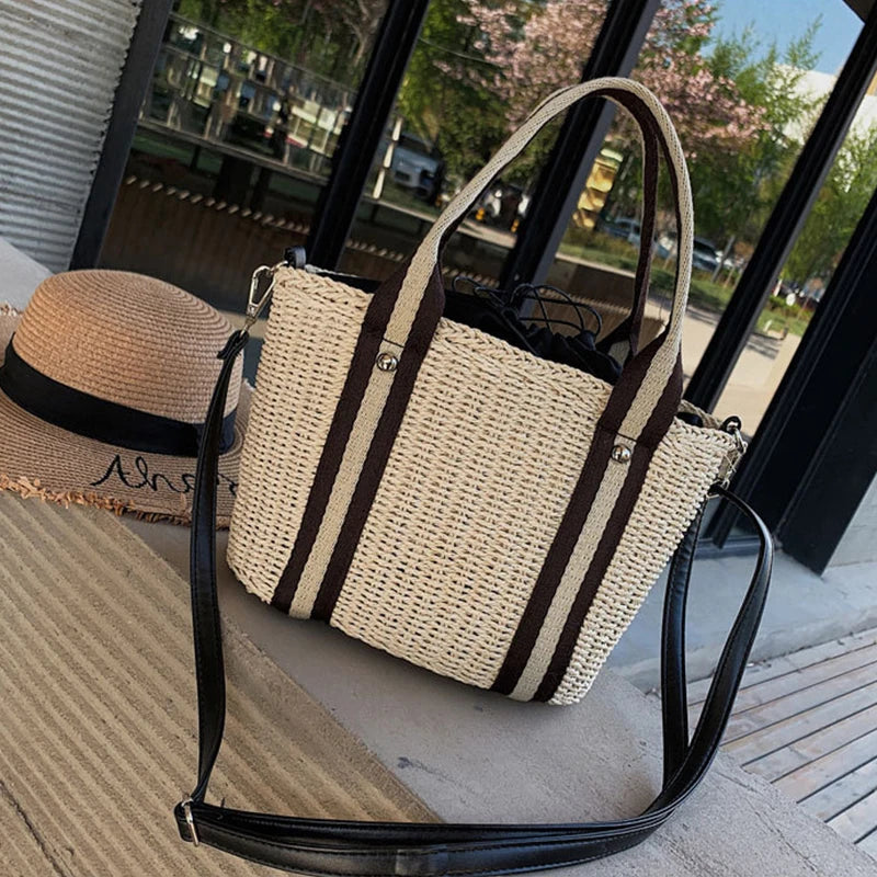 Summer Straw Handbag | Large Capacity Woven Shoulder Bag & Bohemian Beach Tote Luxegan