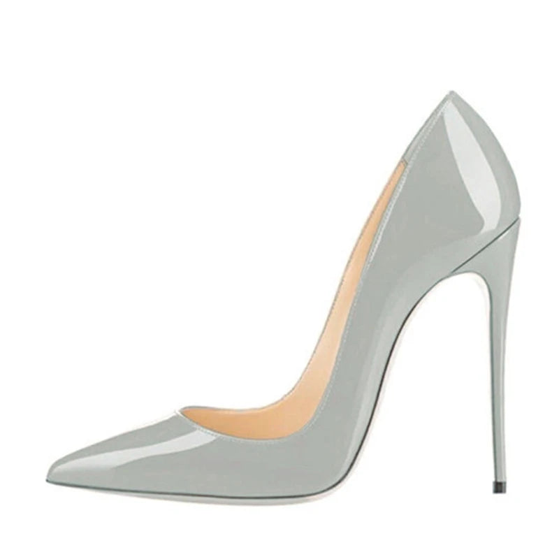 Solid Basic Patent Pointed Toe Stilettos | Sophisticated 8cm/10cm/12cm High Heel Pumps | Elegant "Handmade Patent Leather" Silhouette | "Dignified" Sexy Wedding & Party Shoes for Radiant Versatile Styling Luxegan