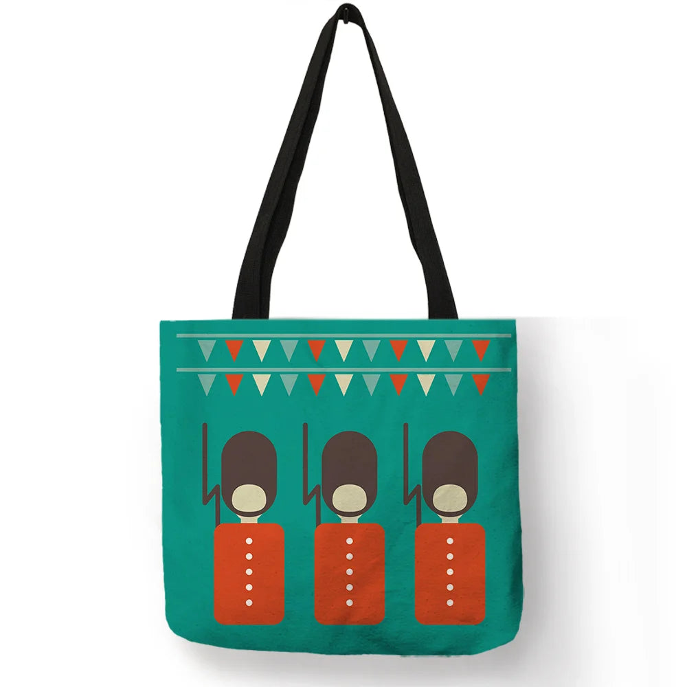 High Quality Linen Shoulder Bag | London Big Ben Tower & Rome Print Tote Bag (Fashion Ladies Casual Beach Shopping Handbag) Luxegan
