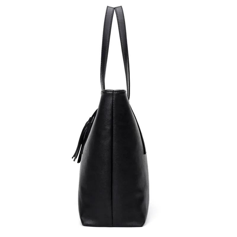 Retro Tassel Tote Bag | Large Capacity PU Leather Handbag Luxegan