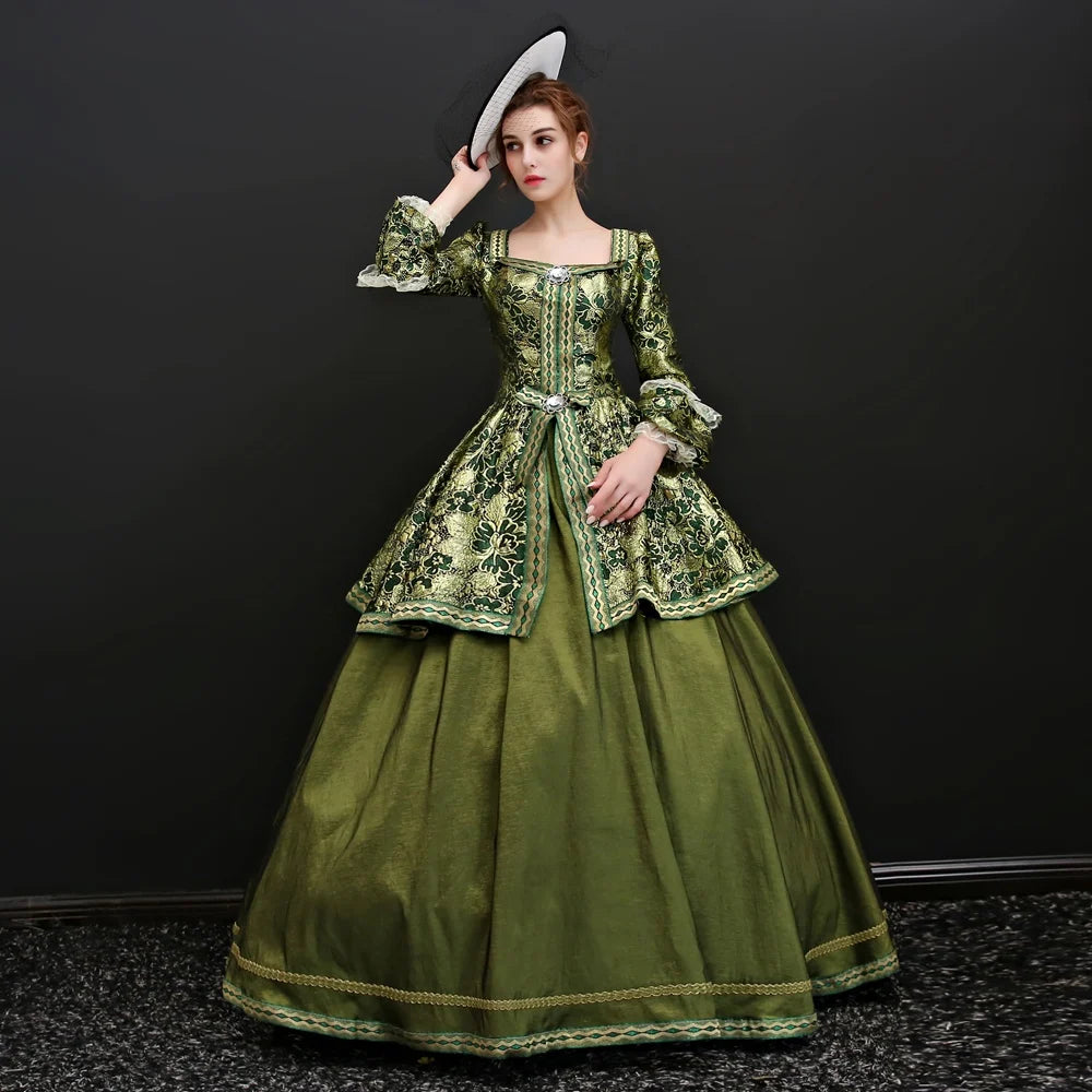 Victorian Renaissance Ball Gown – Square Neck, Flare Sleeve, Floor-Length, Empire Waist