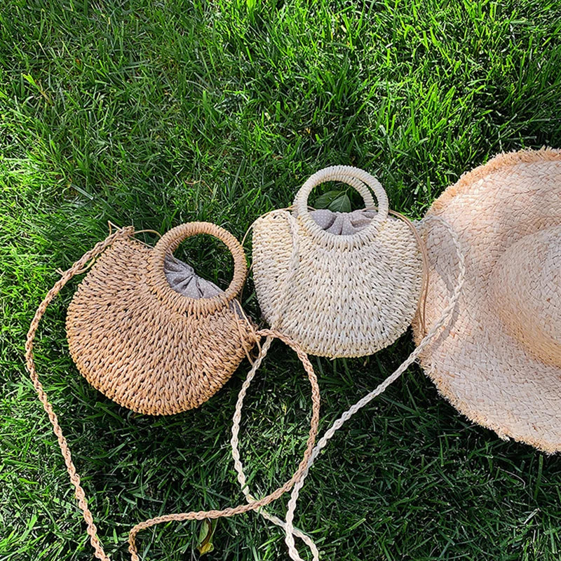 Half-Round Rattan Beach Bag | Women Large Capacity Handle Bag & Bohemian Shoulder Bag Luxegan