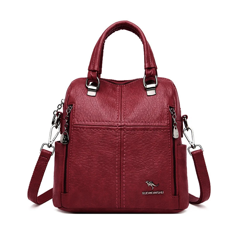 Premium Sheepskin Leather Multifunction Handbag | Luxury Designer Large Capacity Travel Backpack & - view 12
