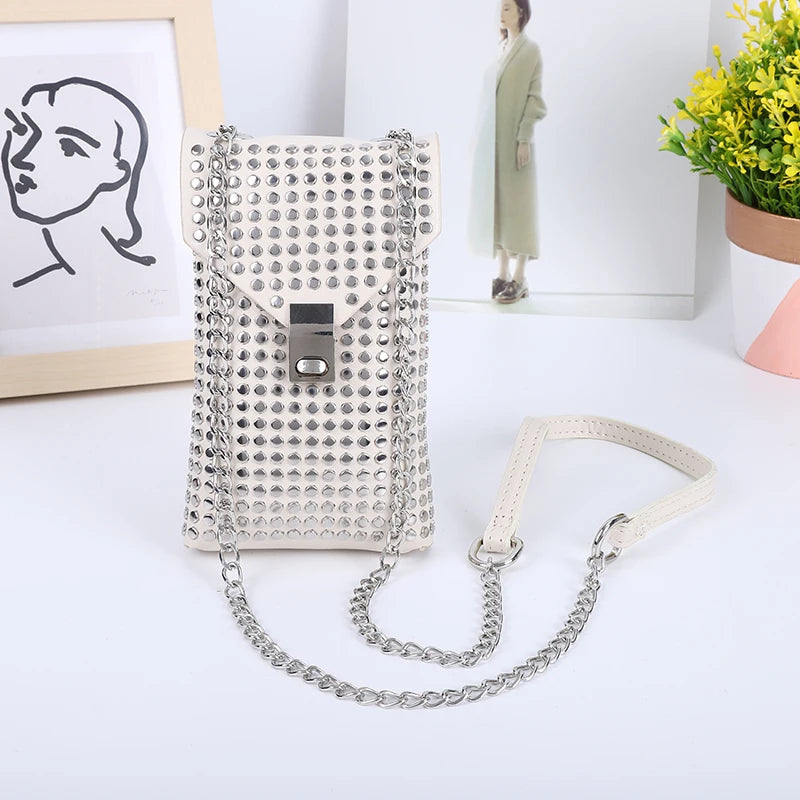 PU Leather Mini Shoulder & Crossbody Bag for Women | Rivet Flap Chain Designer Purse (Retro Phone Bag, Hip-Hop Style) Luxegan