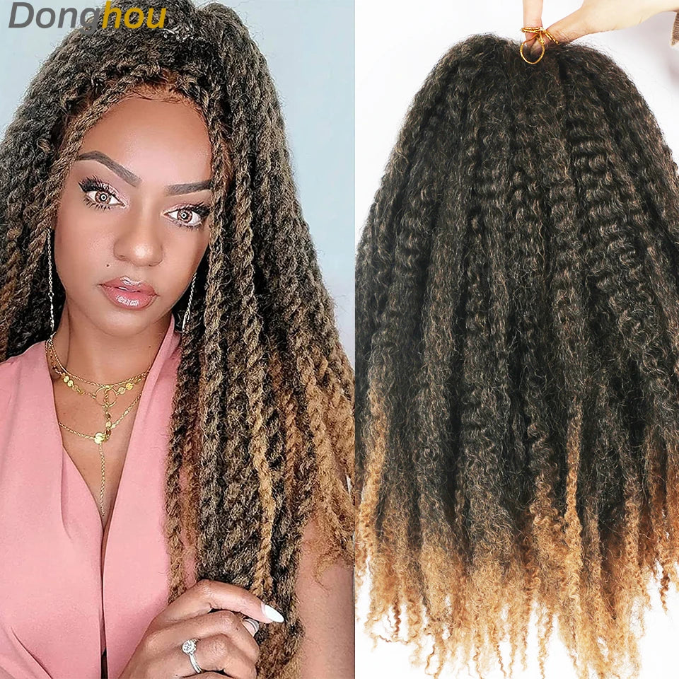 18-Inch Afro Kinky Marley Crochet Braiding Hair - Ombre Synthetic Crochet Braids Hair Extensions - High Temperature Fiber Marley Twist Hair for Protective Styles (30 Strands/Pack, 100g) Luxegan