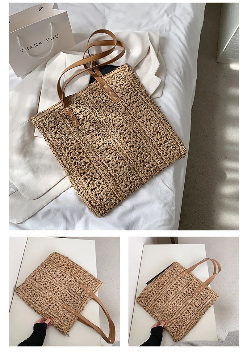 Summer Hollow Out Straw Bag Women | Large Capacity Handmade Weave Shoulder Totes Bag | Travel Beach Bag Shopping Pouch Luxegan