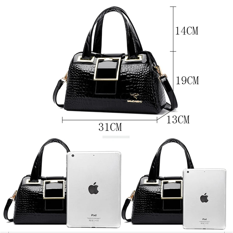 2-Layer Large Capacity Tote Bag | Luxury Handbags Women's Designer Crocodile Pattern Ladies Boston Shoulder Bag (High Quality) Luxegan