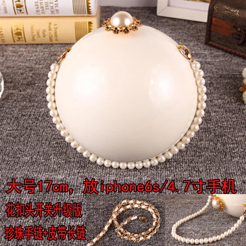 Luxury Round Pearl Handbag for Ladies | Elegant White Evening Clutch Bag | Designer Circular Catwalk Messenger | Chic PVC Beach & Party Shoulder Bag (Model 062) Luxegan