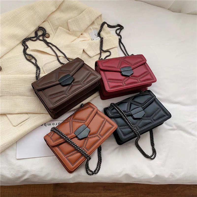 Rivet Chain Small Crossbody Bag for Women | 2022 Luxury Shoulder Messenger Bag (Trendy Lady Handbag with Flap Cover) Luxegan