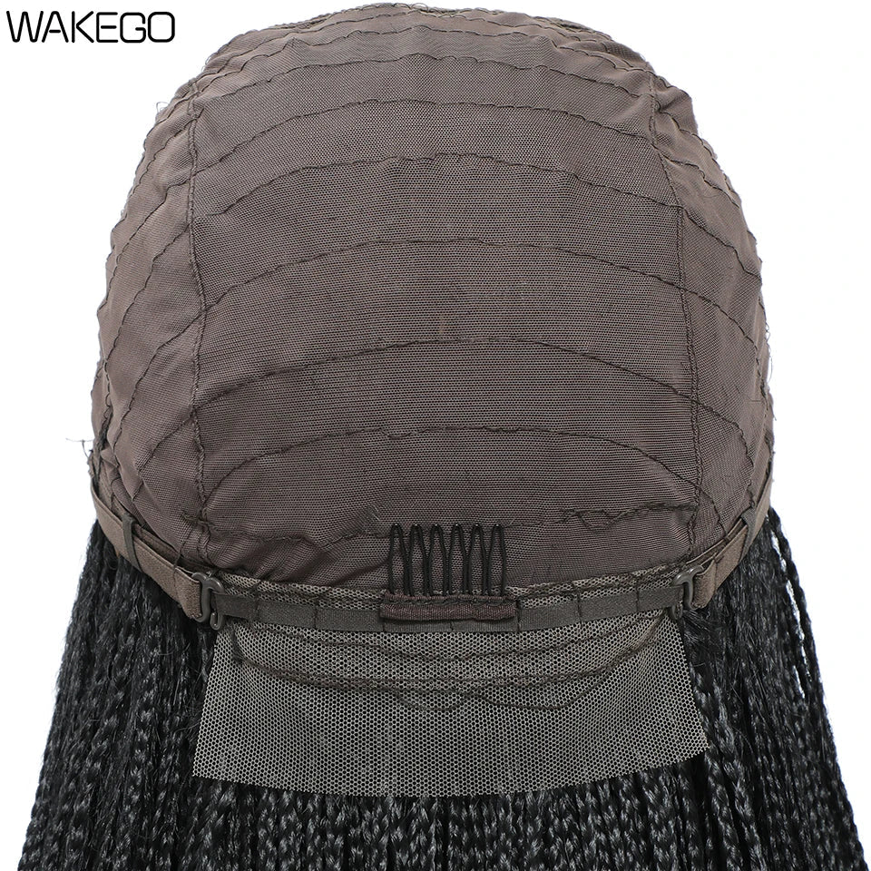 Wakego Box Braided Wigs for Black Women 26" Long Braids Wigs Fake Scalp Synthetic Heat Resistant Fiber Micro Braid Wig Daily Use Luxegan