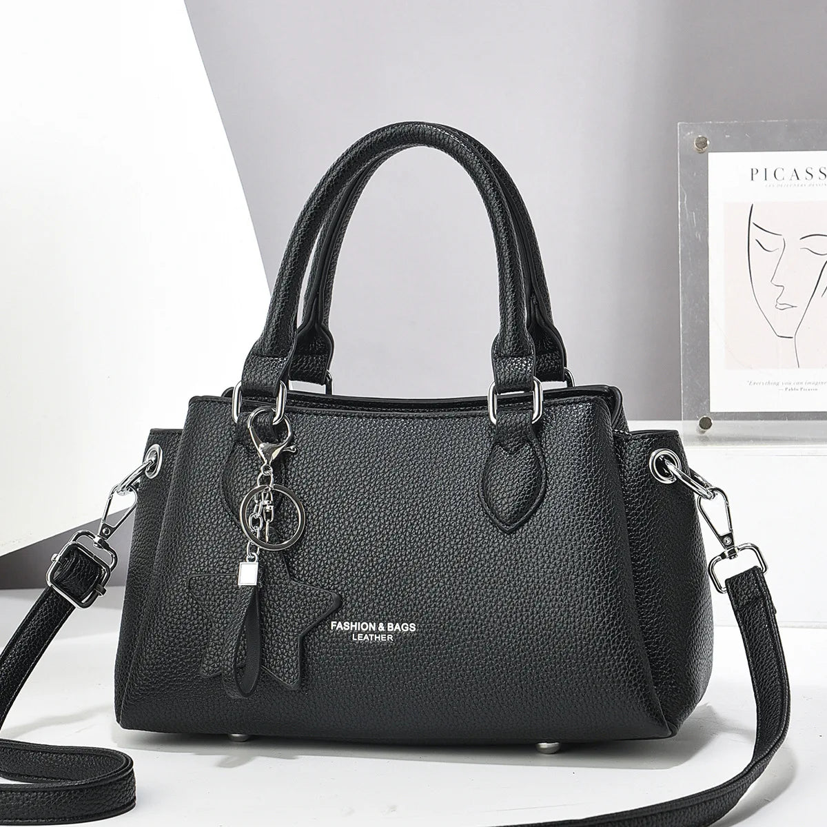 New Ladies Luxury PU Leather Tote | Korean Style Designer Shoulder Bag | Trendy Fashion Crossbody with Chain Decoration | Versatile Daily & Travel Handbag (Model A91608)