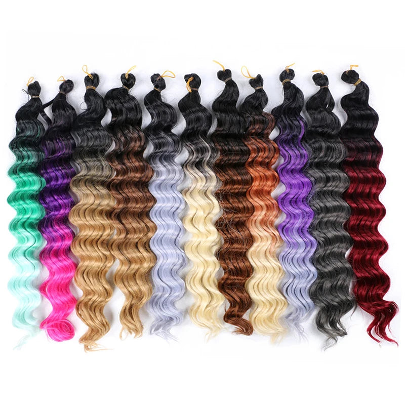20" Deep Curly Crochet Braiding Hair | Deep Wave Bulk Synthetic Braid Extensions | 23 Colors
