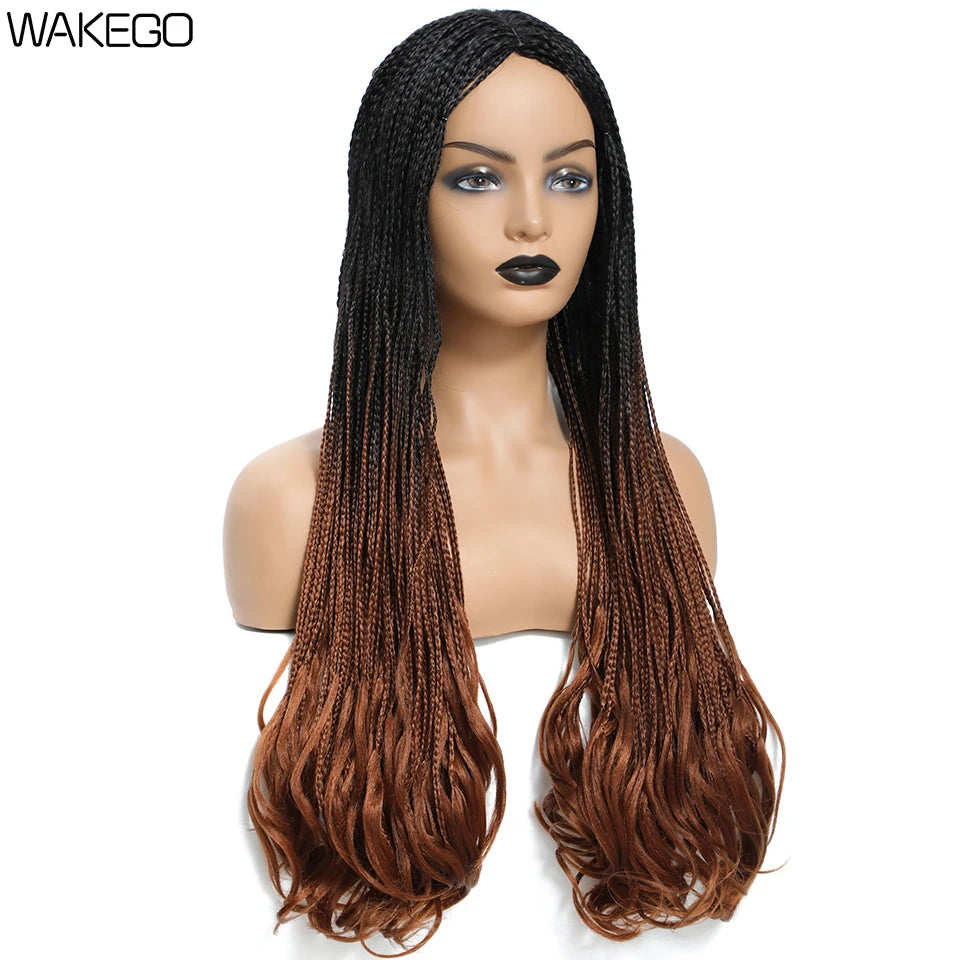 26 Inch Long Box Braid Wig With Curly End African synthetic Braided Wigs For Women Fake Scalp Heat Resistant Braiding Hair Wig Luxegan