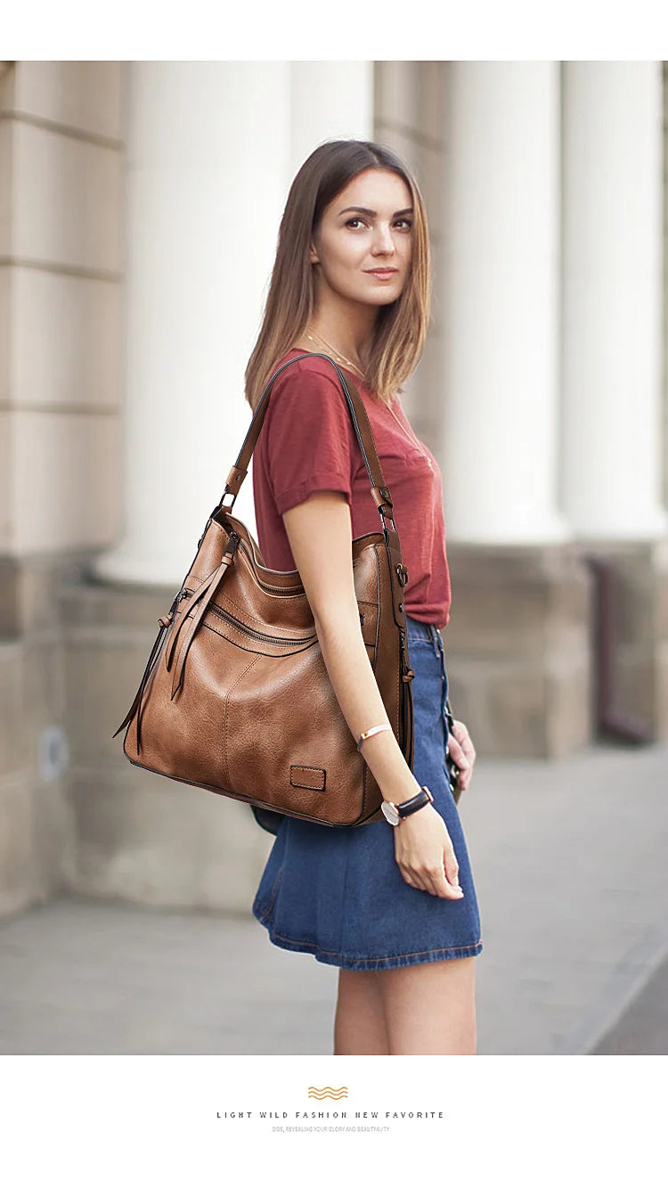 Designer Brand Large Winter Messenger Bag | Women's High-Capacity PU Leather Travel Satchel | Feminine Thread-Pattern Weekend Shoulder Bag (Model HZR-831) Luxegan