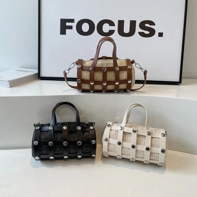 New Fashion Summer Cute Handbags | Light Feminine Straw Bags & Lady Design Purses with Rivet for Women Luxegan