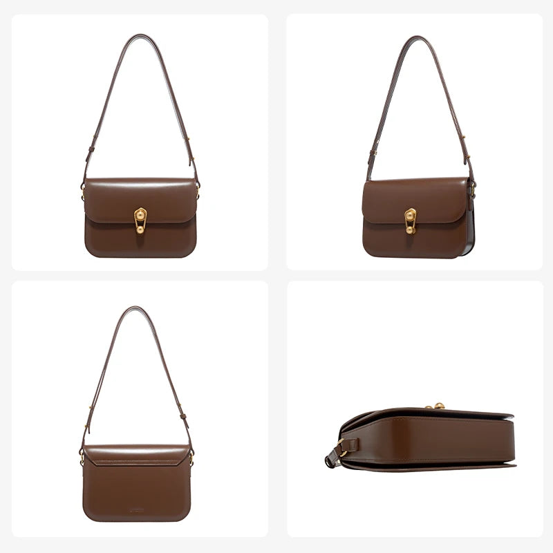 Women's Bag Luxury Brand | New Fashion Shoulder & Crossbody Square Bags (Designer Split Leather Tote Handbag with Lock) Luxegan