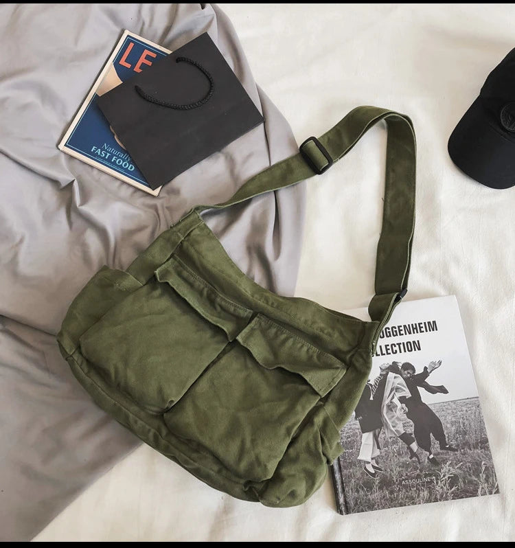 Women’s Vintage Canvas Shoulder Tote | Versatile Teenager Messenger Bag | Ladies' Casual Handbag & Crossbody Purse Luxegan