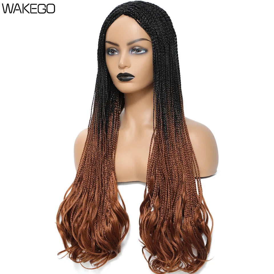 26 Inch Long Box Braid Wig With Curly End African synthetic Braided Wigs For Women Fake Scalp Heat Resistant Braiding Hair Wig Luxegan