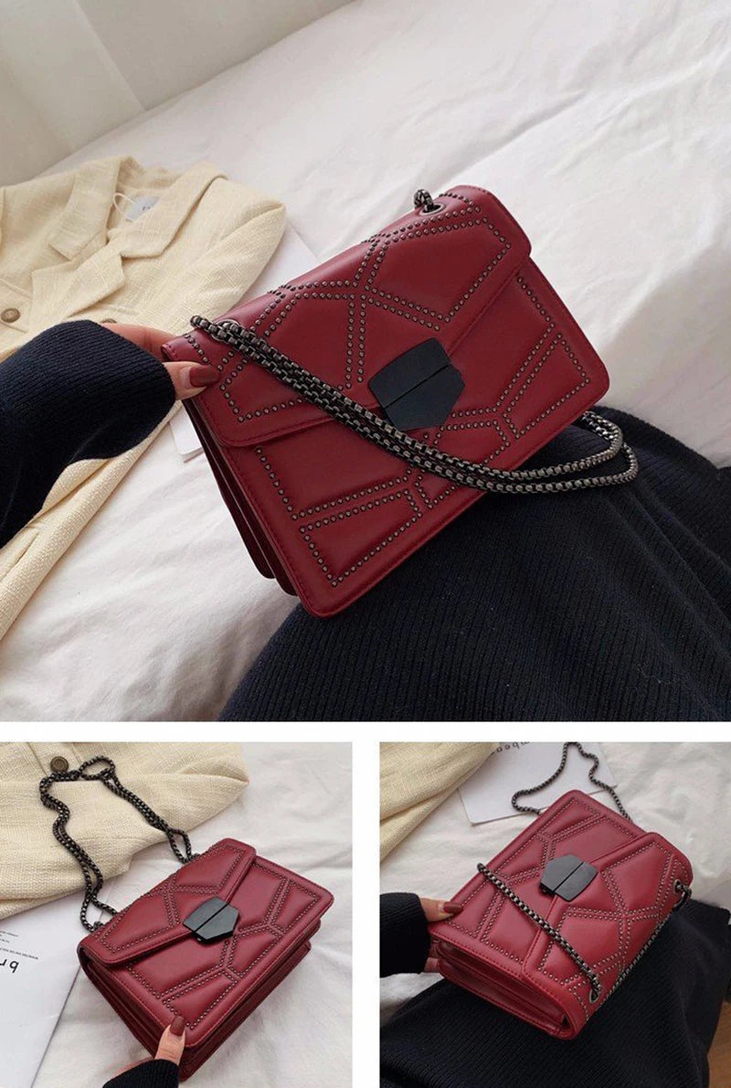 Rivet Chain Small Crossbody Bag for Women | 2022 Luxury Shoulder Messenger Bag (Trendy Lady Handbag with Flap Cover) Luxegan