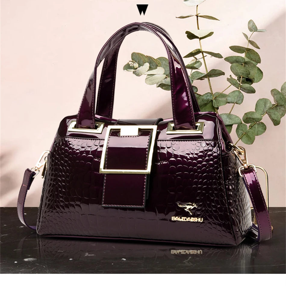 2-Layer Large Capacity Tote Bag | Luxury Handbags Women's Designer Crocodile Pattern Ladies Boston Shoulder Bag (High Quality) Luxegan