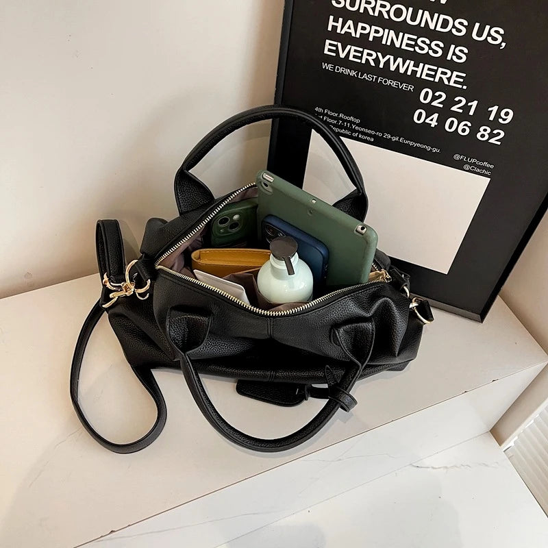 Retro Soft Leather Texture Crossbody Bag | New Style Large Capacity Men's Travel Commuter Bag | Elegant & Versatile XL Fashion Shoulder Bag | Fruit & Star Pattern Casual Tote Luxegan