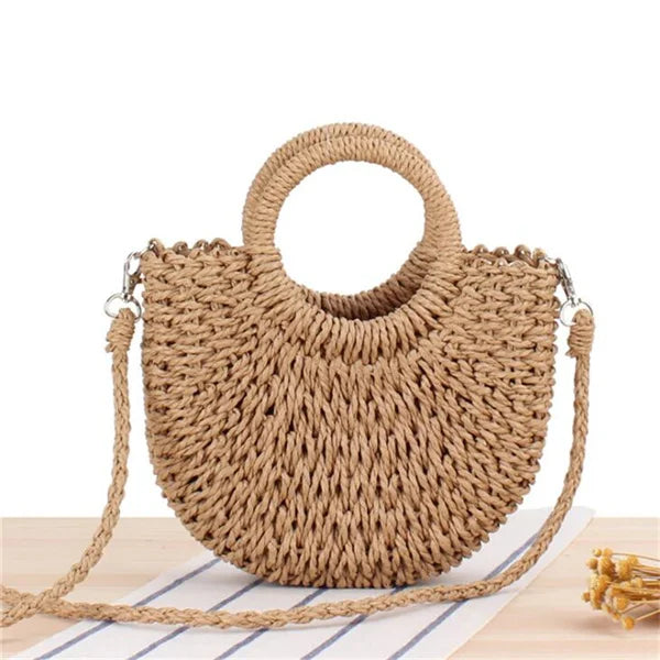 Handmade Half-Round Rattan Woven Straw Bag | Sophisticated Half-Moon Messenger Bag for Women - view 3
