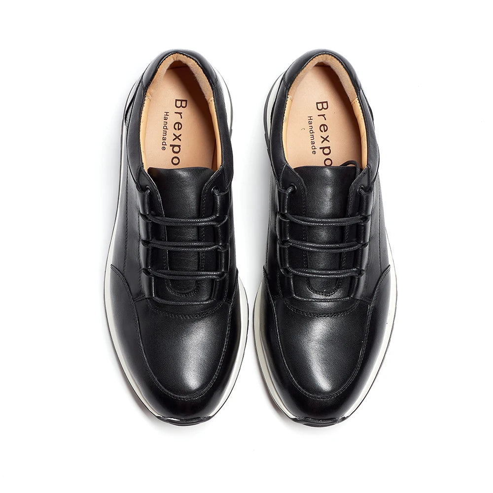 Men's Genuine Leather Casual Flat Shoes | Sophisticated Round Toe Lace-Up Silhouette | Elegant "Hard-Wearing" All-Season Footwear | "Dignified" Anti-Slippery Running Style Sneakers for Radiant Versatile Styling Luxegan