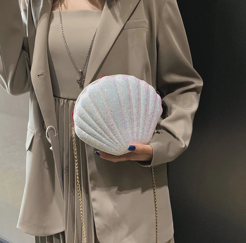 Fashion Sequined Shell Crossbody | Structured PVC Clutch Purse Luxegan