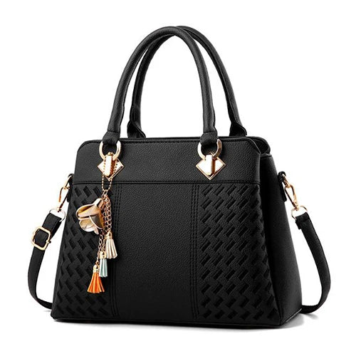 Fashion Women Handbags Tassel PU Leather Totes Bag | Top-handle Embroidery Crossbody Bag Shoulder Bag Lady Simple Style Hand Bags Luxegan