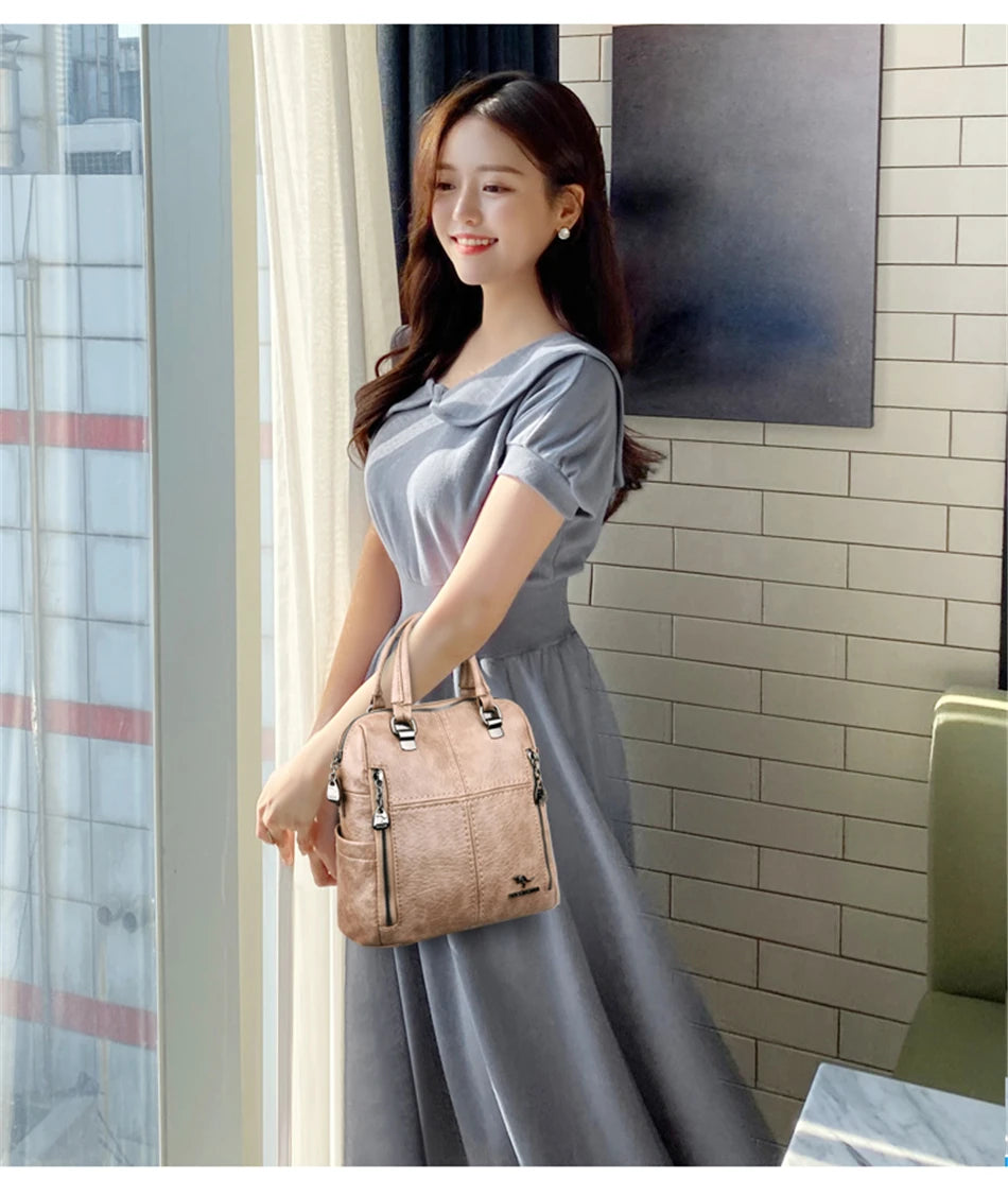 Premium Sheepskin Leather Multifunction Handbag | Luxury Designer Large Capacity Travel Backpack & - view 5