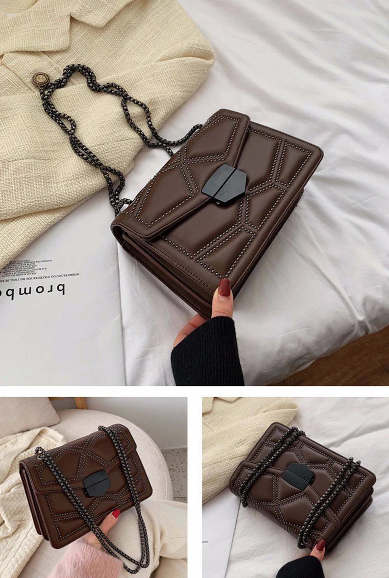 Rivet Chain Small Crossbody Bag for Women | 2022 Luxury Shoulder Messenger Bag (Trendy Lady Handbag with Flap Cover) Luxegan