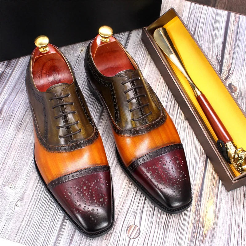 New Model Hand-Polished Carved Oxfords | Sophisticated Genuine Cowhide Business Formal | Elegant "Hard-Wearing" Lace-Up Men's Shoes | "Dignified" All-Season Round Toe Footwear for Radiant Versatile Styling Luxegan