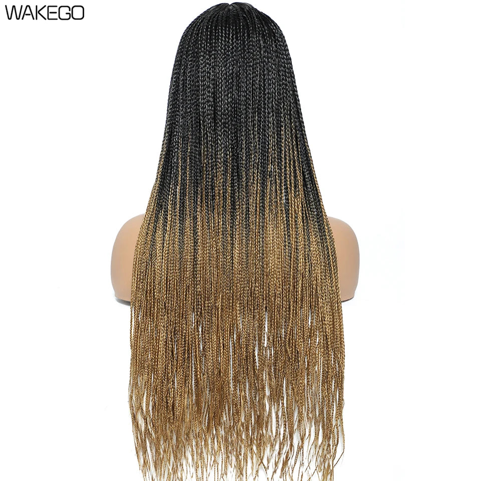 Wakego 26 Inch Ombre Box Braided Wigs For Black Women Braided Wig Fake Scalp Heat Resistant Braiding Hair Wig Peruca Sintetica Luxegan