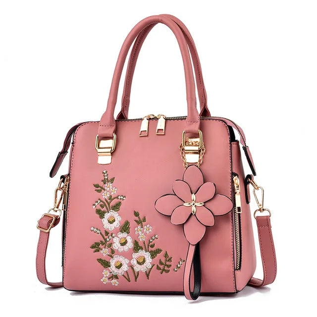 Luxury PU Leather Embroidered Tote | Tassel Crossbody & Handle Bag Luxegan