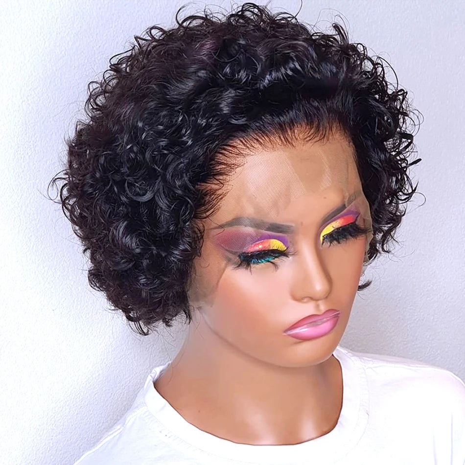 Vibrant Orange Pixie Cut Short Bob Wig - 13x4 Transparent Lace Frontal Human Hair Wig - French Curl Pre-Plucked Brazilian Remy Hair Wig for Women (6 Inch, Glueless) Luxegan