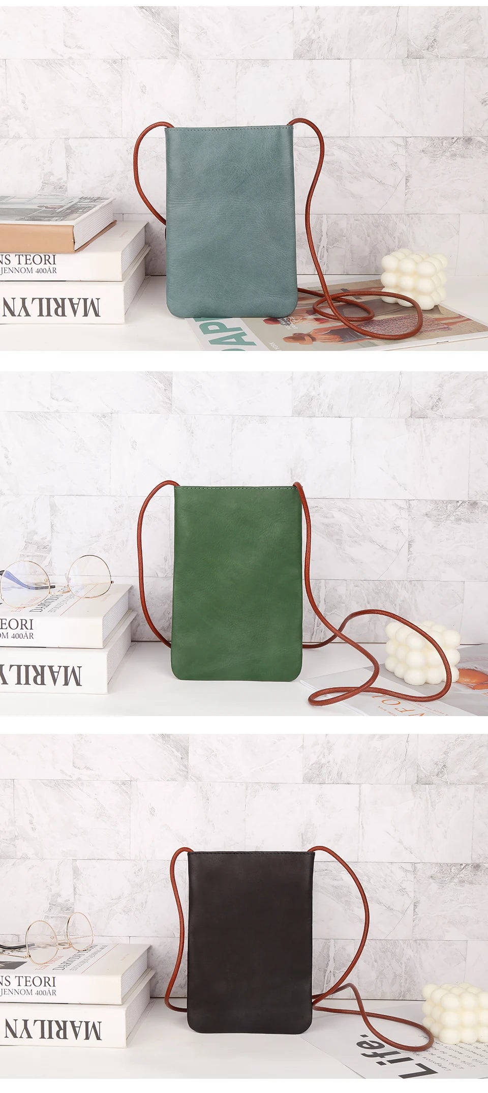 Soft Genuine Leather Phone Pouch | Simple Flap Crossbody Messenger Bag Luxegan