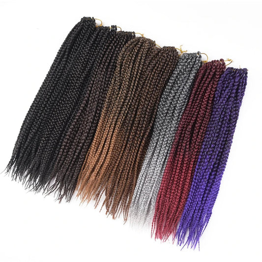 Medium 3X Box Braids Crochet Hair Extensions - 14", 18" & 22" Pre-Looped Ombre Handmade Synthetic Braids - Low Temperature Fiber 22 Strands/Pack Crochet Braids for Women Luxegan
