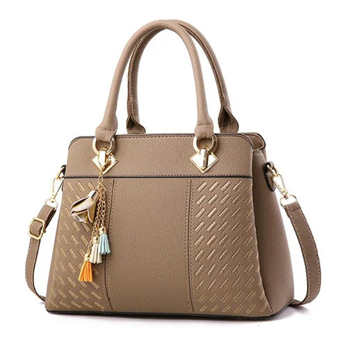 Fashion Women Handbags Tassel PU Leather Totes Bag | Top-handle Embroidery Crossbody Bag Shoulder Bag Lady Simple Style Hand Bags Luxegan