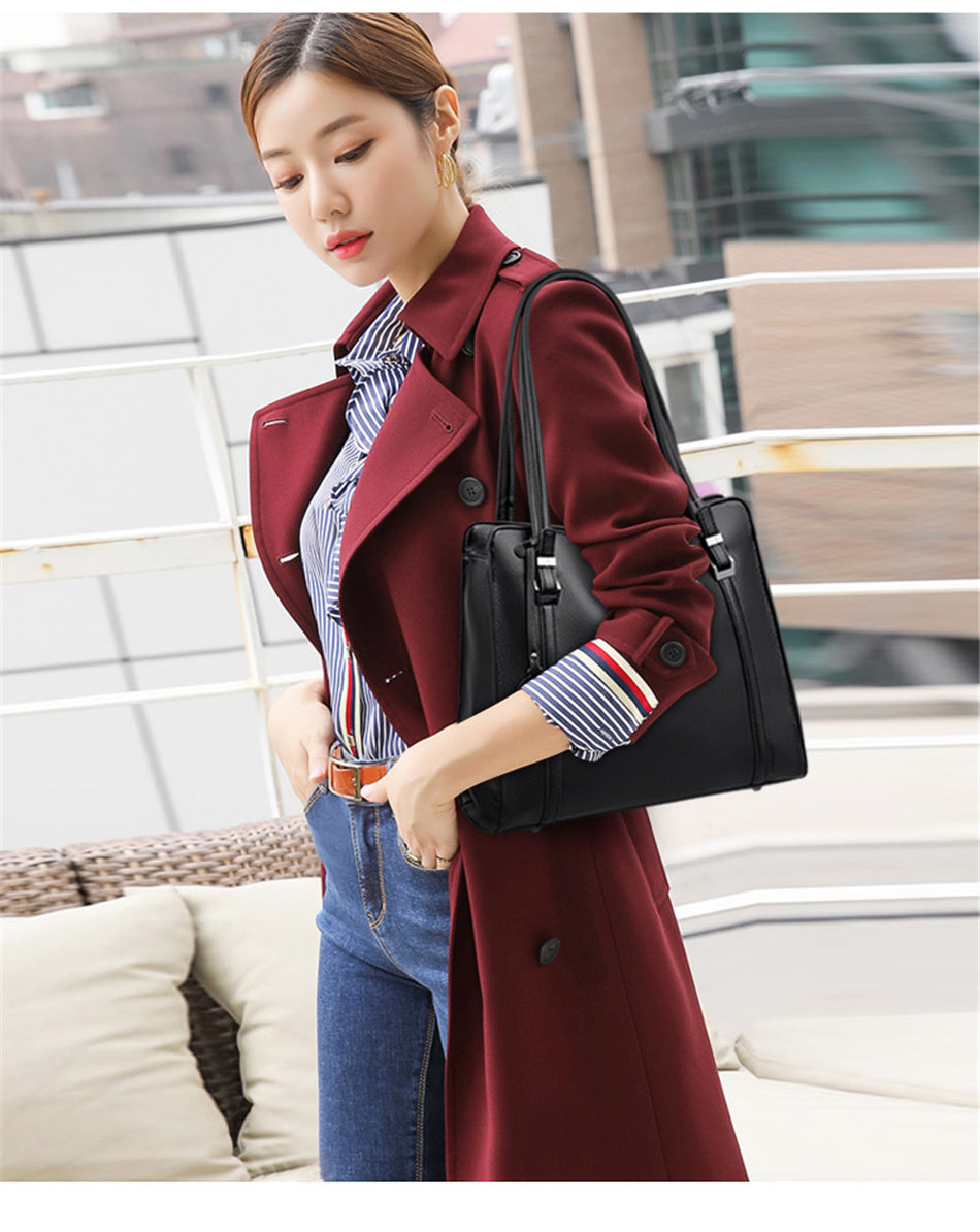 Genuine Soft PU Leather Handbags for Women | Vintage Shoulder Tote Bag & Large Capacity Purse