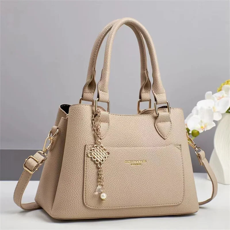 New Designer Women’s Preppy Style Tote Purse | Ladies' Fashion Shoulder Bag with Chain Decoration | Trendy PU Leather Portable Handbag | Versatile All-Season Zippered Tote (Model BTL-22866) Luxegan