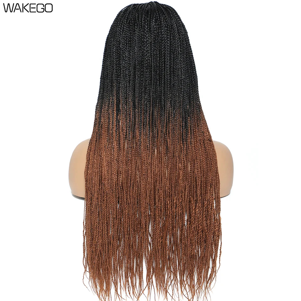 Wakego Box Braided Wigs for Black Women 26" Long Braids Wigs Fake Scalp Synthetic Heat Resistant Fiber Micro Braid Wig Daily Use Luxegan