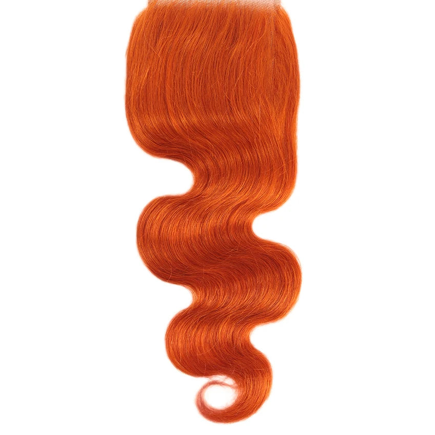 Ginger Orange Brazilian Body Wave Human Hair Bundles with Closure | Vibrant Orange Remy Human Hair 3 Bundles with Matching Lace Closure | Flame Colored Body Wave Extensions Luxegan