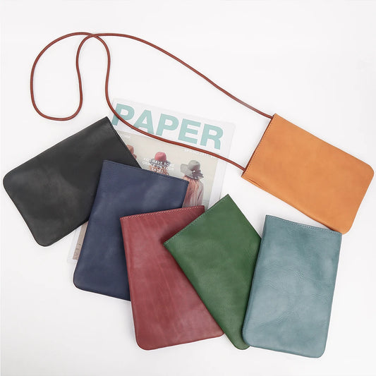 Soft Genuine Leather Phone Pouch | Simple Flap Crossbody Messenger Bag Luxegan