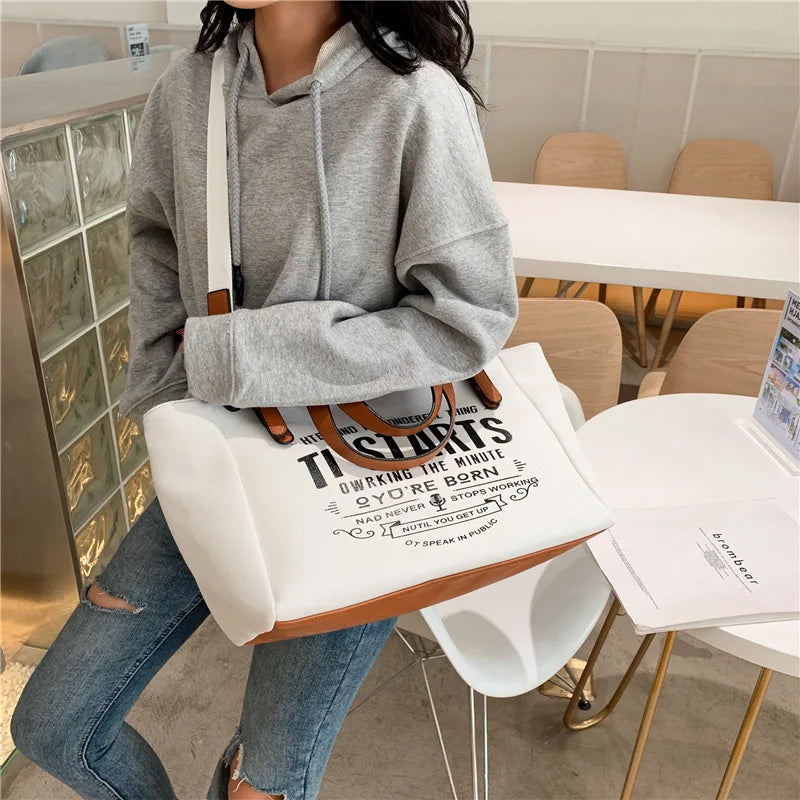 Casual Letter Design Canvas Tote | Soft Large Capacity Shoulder Bag Luxegan