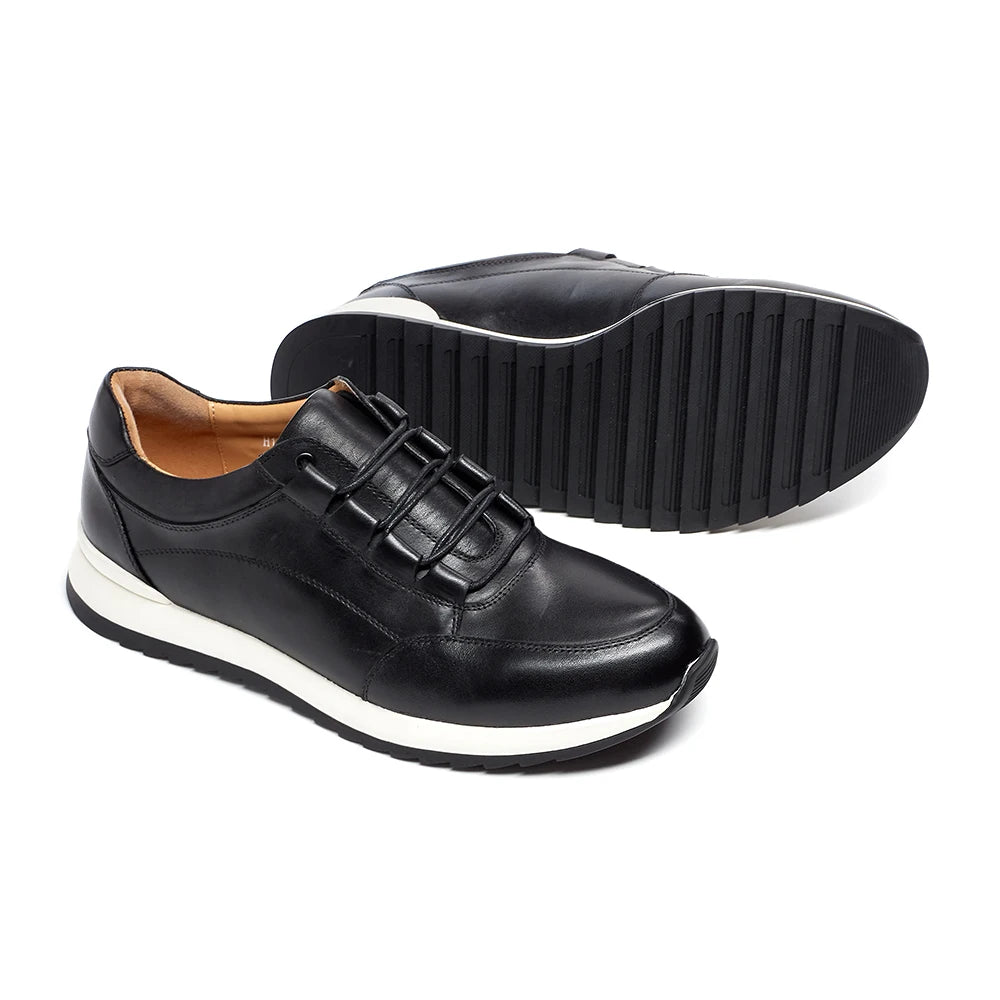 Men's Genuine Leather Casual Flat Shoes | Sophisticated Round Toe Lace-Up Silhouette | Elegant "Hard-Wearing" All-Season Footwear | "Dignified" Anti-Slippery Running Style Sneakers for Radiant Versatile Styling Luxegan